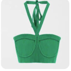 NWT Zara Lingerie Collection Green Ribbed Halter/Crop Top - Size Medium (M)